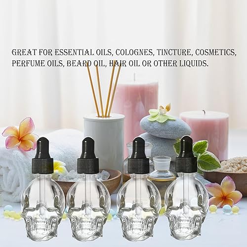 Miniatura 6 de Juego de 7 botellas con cuentagotas de cristal de calavera de 0.3 fl oz, a prueba de fugas, botella de aceites esenciales para almacenamiento y