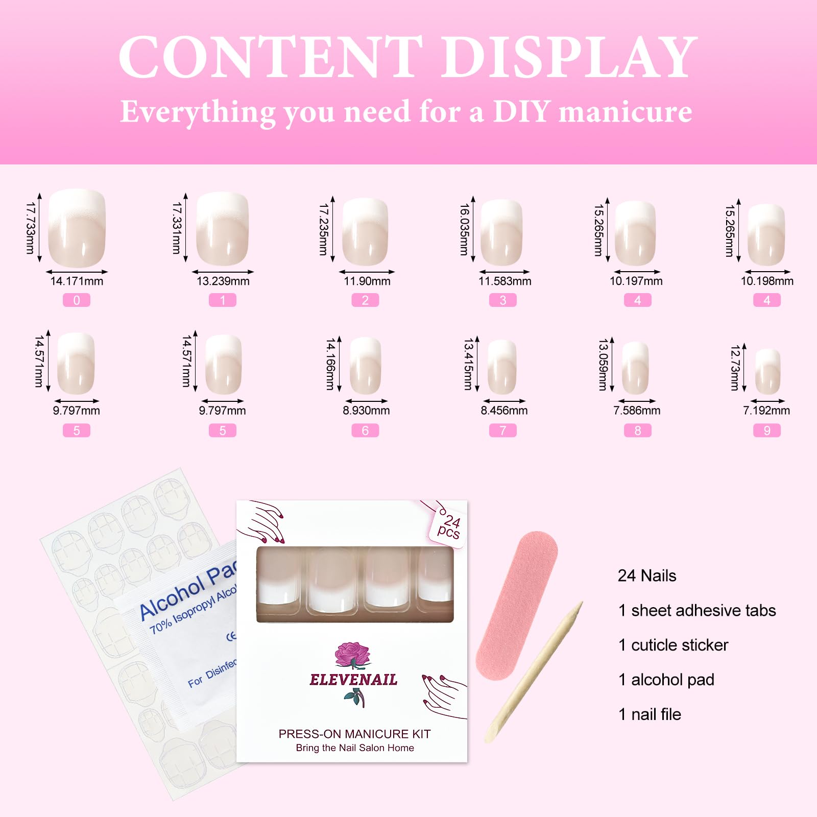 ELEVENAIL Uñas postizas postizas cortas cuadradas cuadradas blancas naturales a presión, uñas postizas postizas para salón de manicura, reutilizables, para uso diario, oficina, hogar