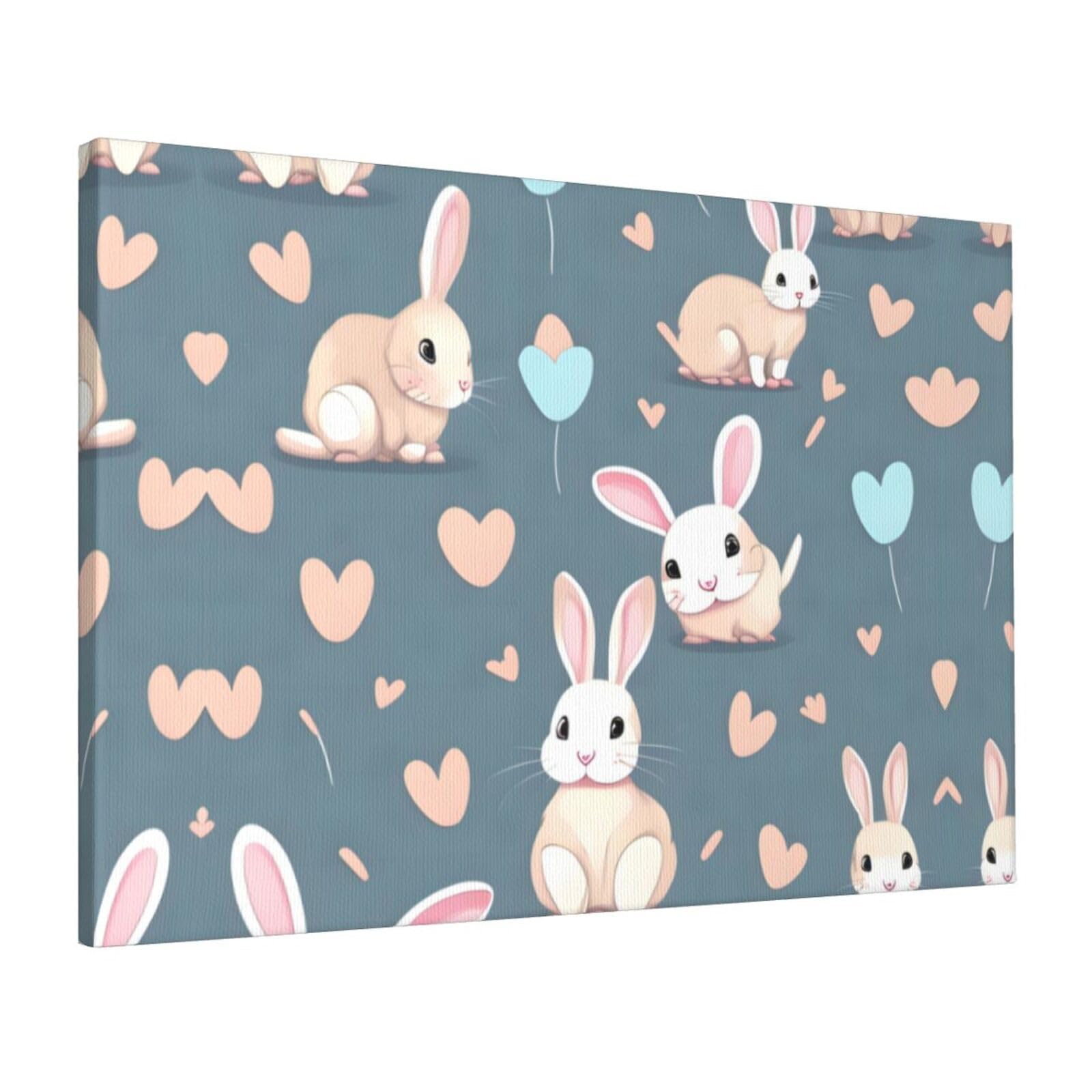 CNTDBU Cartoon cute bunny Canvas Wall Art 16x24 Inch-Large Modern Painting Print for Living Room, Framed Ready to Hang Artwork for Bedroom