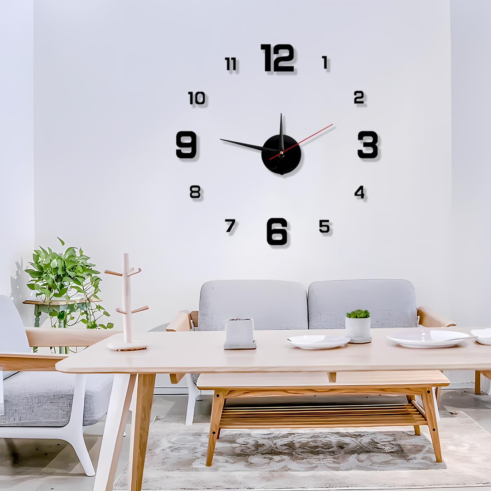 FAS1 Grote moderne doe-het-zelf wandklok met 3D-stickers, spiegeleffect, acryl, afneembare decoratie voor de woonkamer, zwart (batterij niet inbegrepen