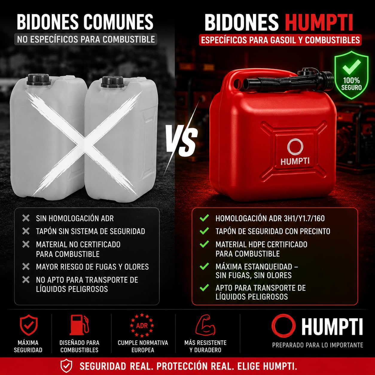 Garrafa Gasolina 20L Homologada Pack de 6 - Bidón Combustible Plástico con Visor de Nivel - Bidones para Gasolina y Gasoil Homologados 120 Litros - Rojo