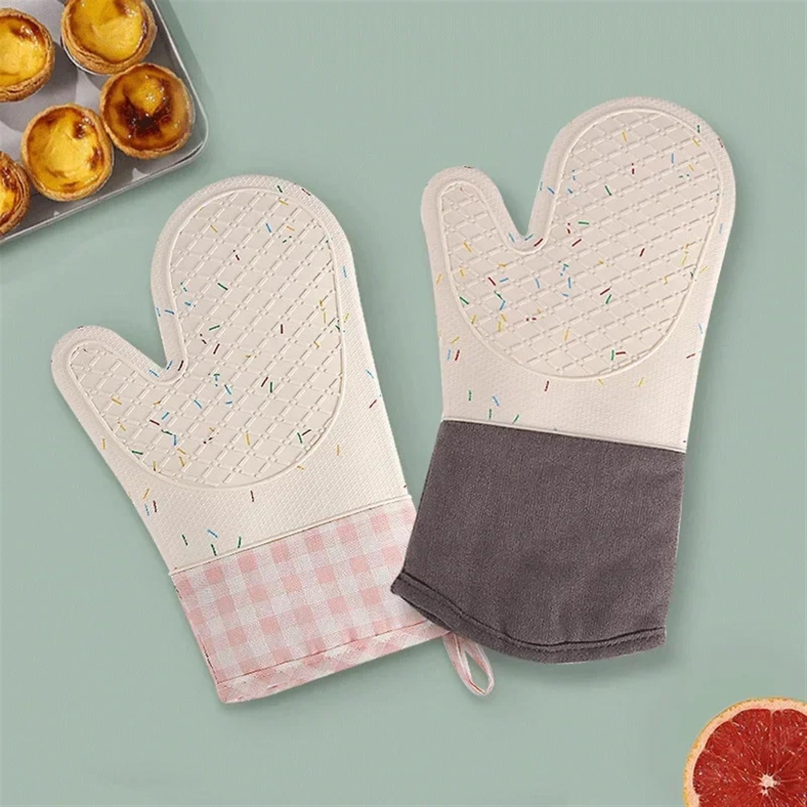 MRKU Guantes para Hornear, Guantes de Cocina, Guantes de Silicona Gruesos, Resistentes al Calor, con Aislamiento, con Dedos, para Olla Caliente, para Barbacoa, Cocina.