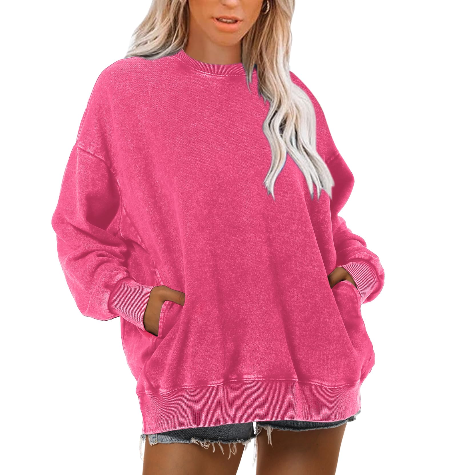 Wrenpies Oversized Vintage Hoodie for Women Cotton Loose Fit Baggy Hooded Sweatshirt Trendy Basic Acid Wash Pullover Top