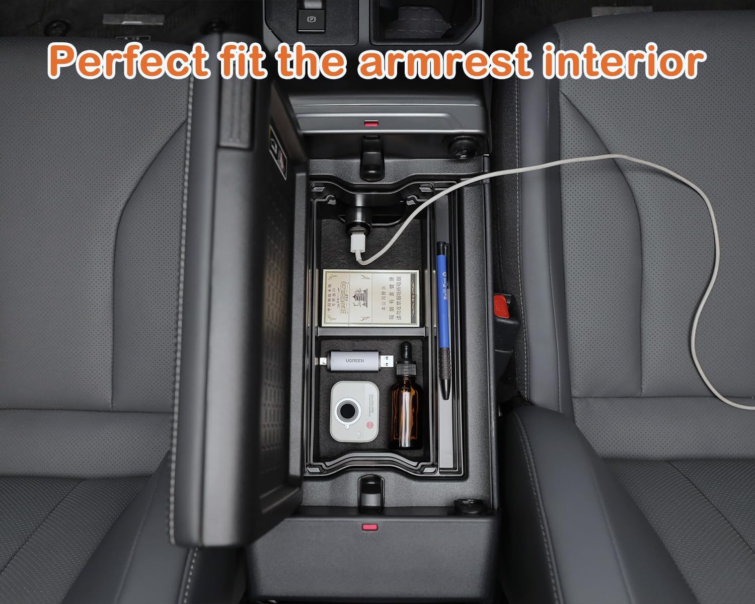 for 2026 Toyota RAV4 3PCS Double Layer Center Console Organizer Tray ABS Armrest Storage Box Easy to Pick Up&Install, 6th Gen Hybrid&Plug-in Hybrid Interior Accessories