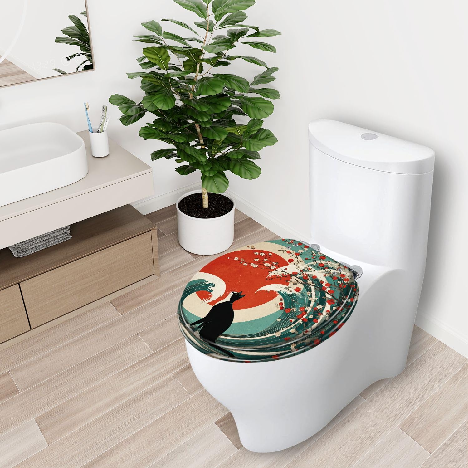 Asiento de inodoro redondo de resina con cierre suave, repuesto y accesorios de baño.