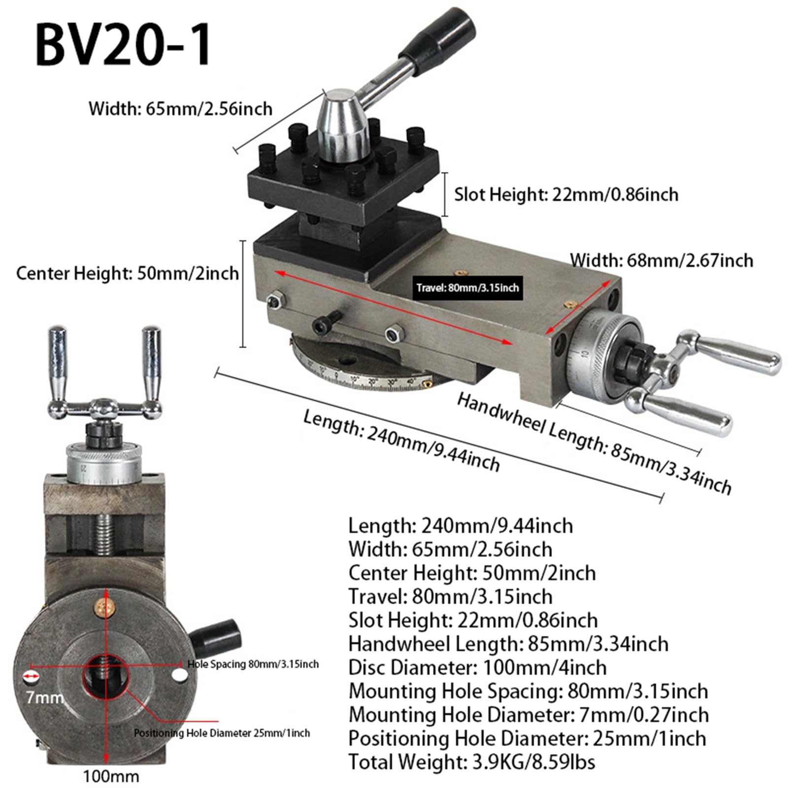 Precyzyjny uchwyt narzędziowy do tokarki BV20-1, wysokość środkowa 50 Mm, skok 80 Mm, do BV20-1/BV20L/CJ9518/CJ9520/CJM320/CJM360, Obróbka stali aluminiowej Mosiądz Stal POM Nylon PEEK