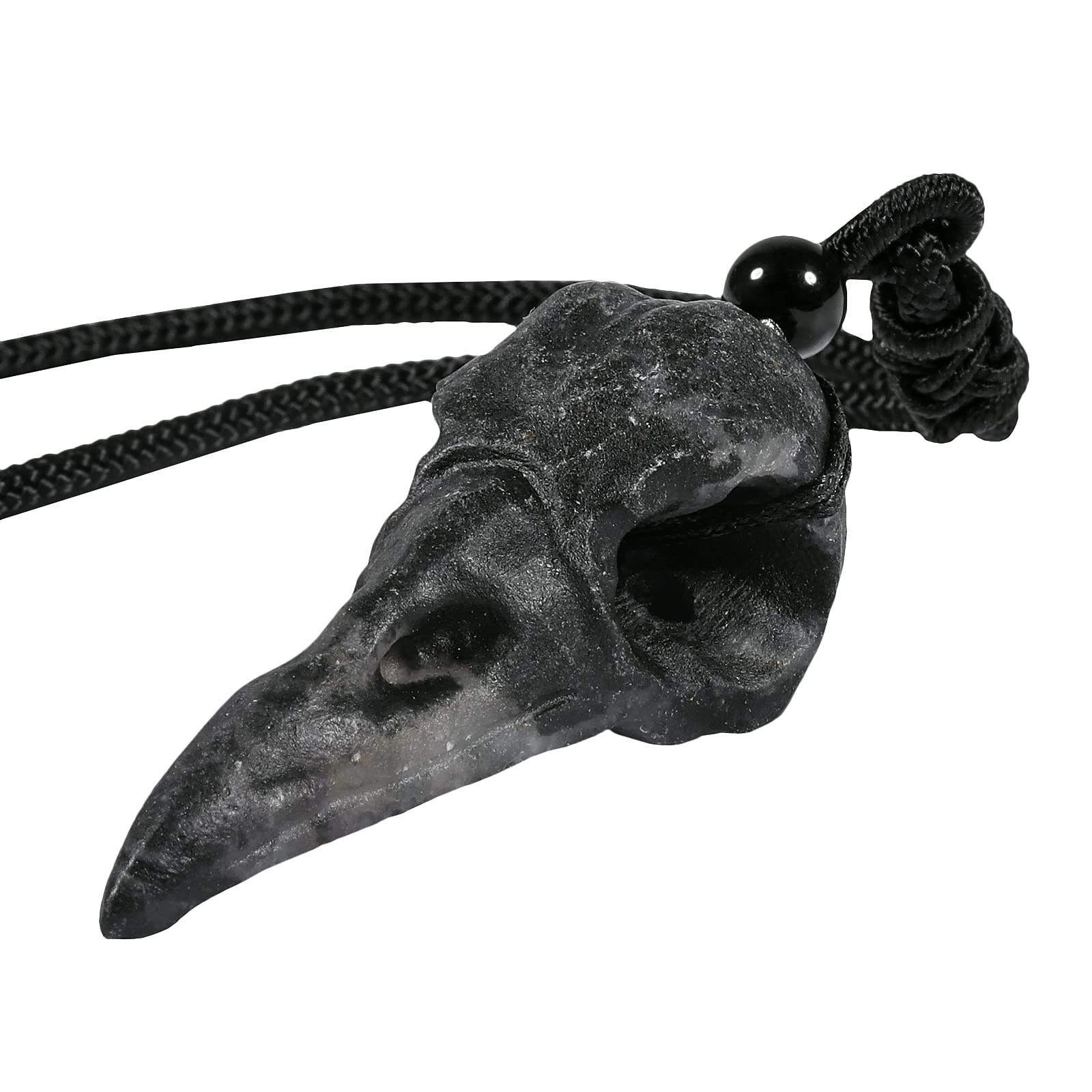 Nupuyai Crow Skull Carving Crystal Stone Pendant Necklace for Men Women,  Natural Agate Geode Raven Skull Jewellery with Adjustable Cord