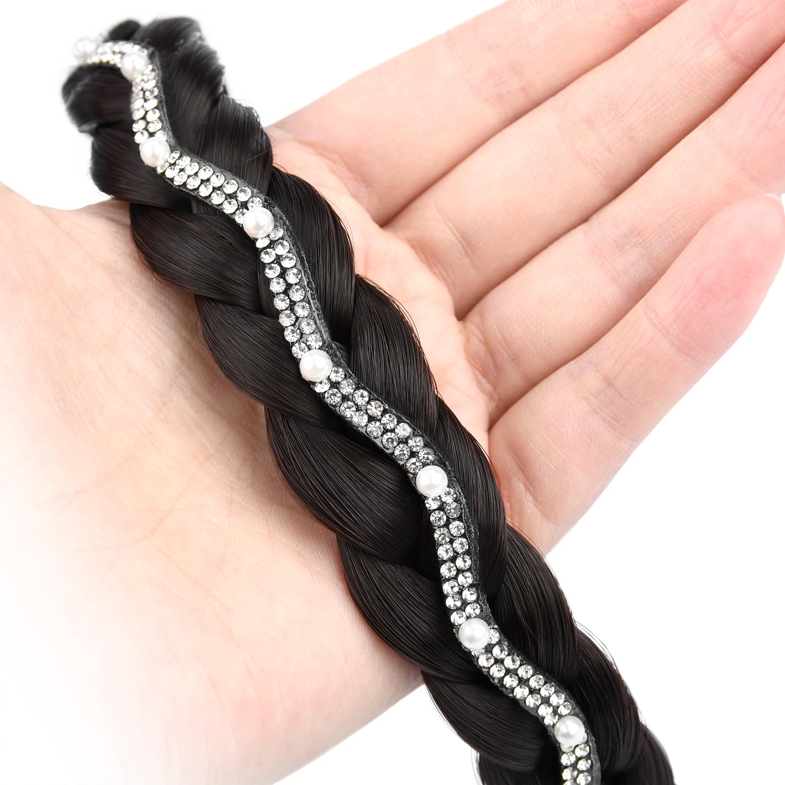 Gledola wide braid with teeth Synthetic Hair Braided Headband Hairpiece for Women (Chocolate 1 inch, Free Size) - Image 2