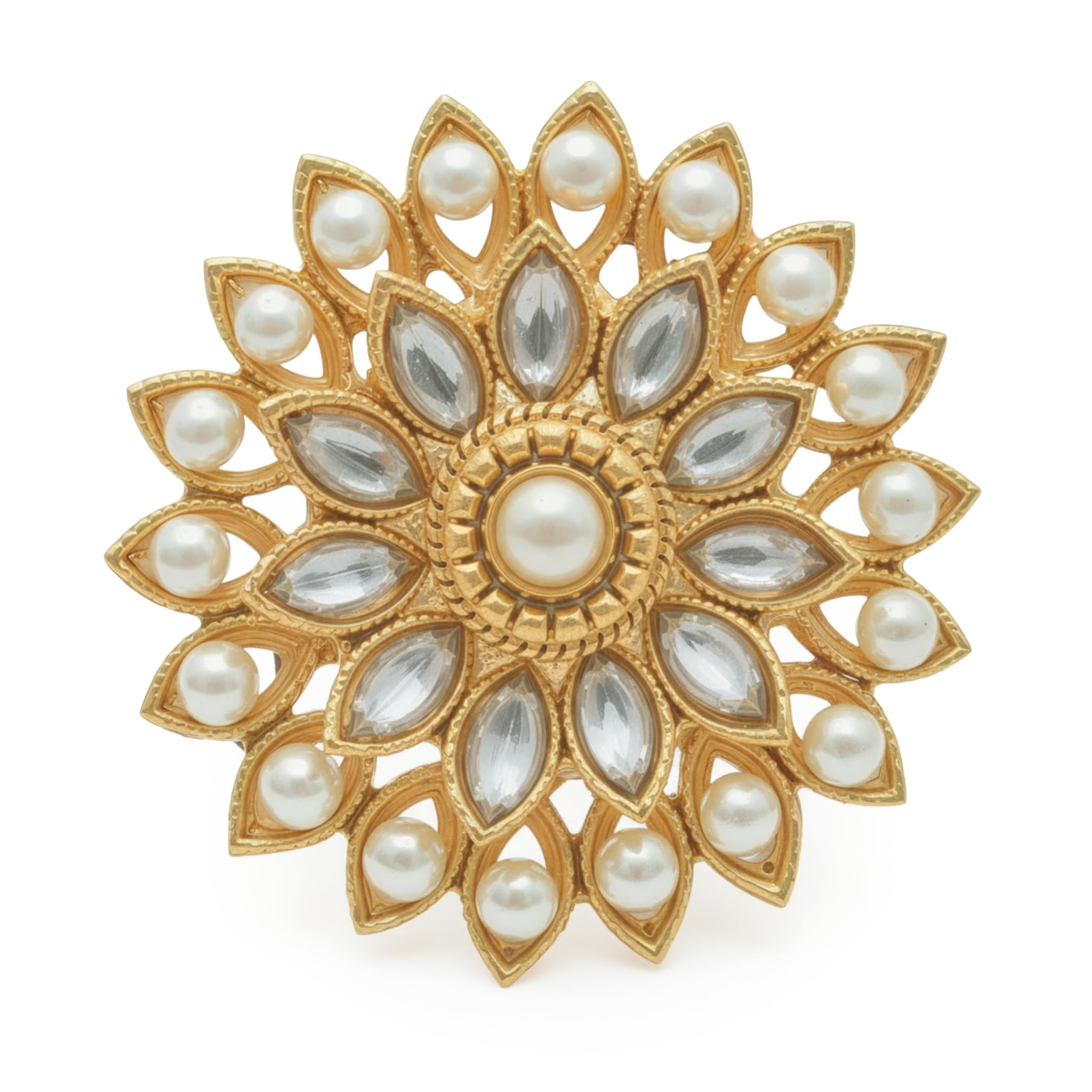 Traditional Adjustable Kundan Pearl Ring for Women & Girls | Ethnic Finger Rings For Women Stylish – 1 Pc