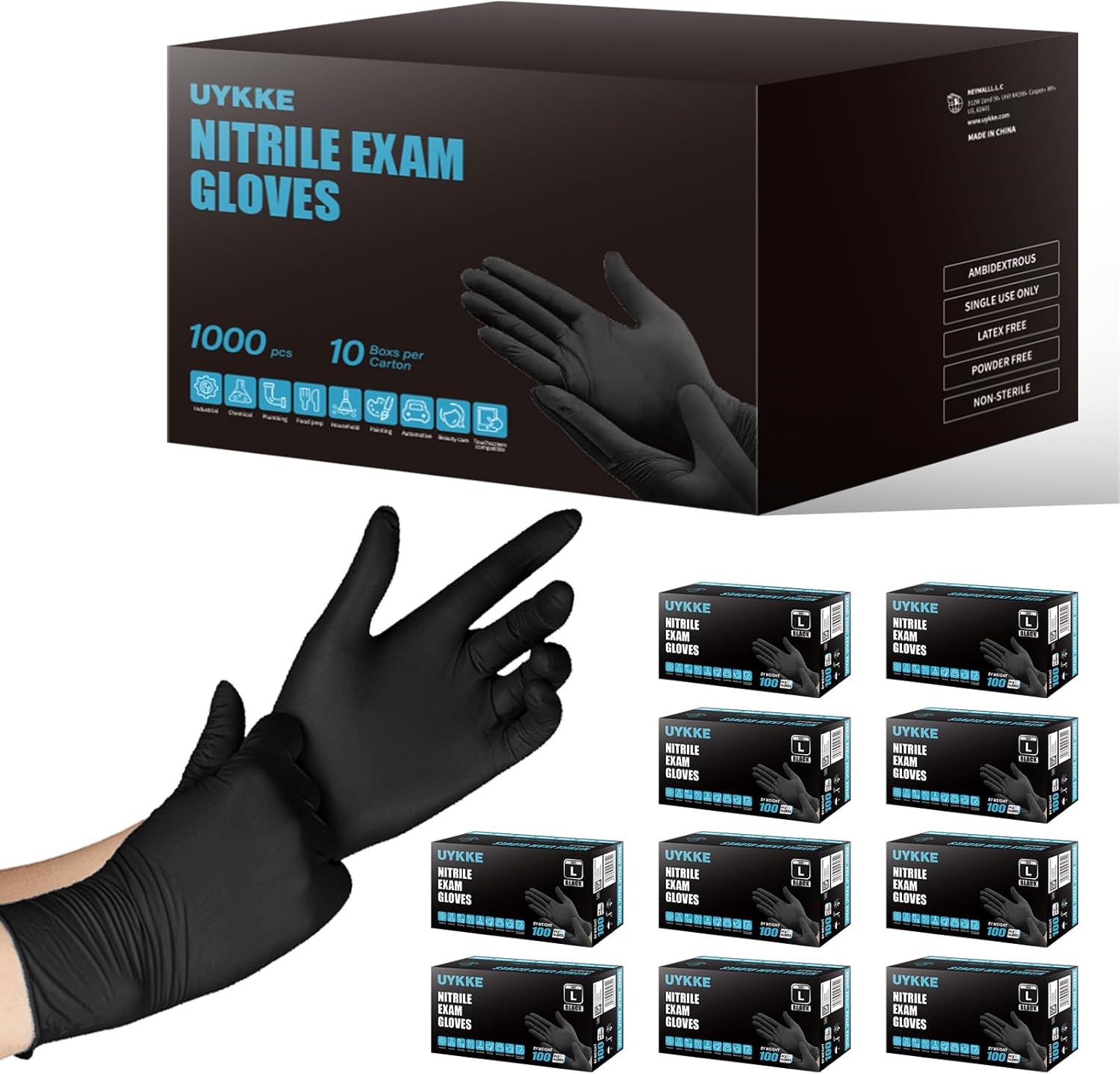 Heavy Duty 6mil Black Nitrile Gloves Cleaning Gloves, Latex Free Disposable Gloves Food Prep Mechanic Tattoo 1000pcs Medium Black-1000pcs(anti-slip Fingers)