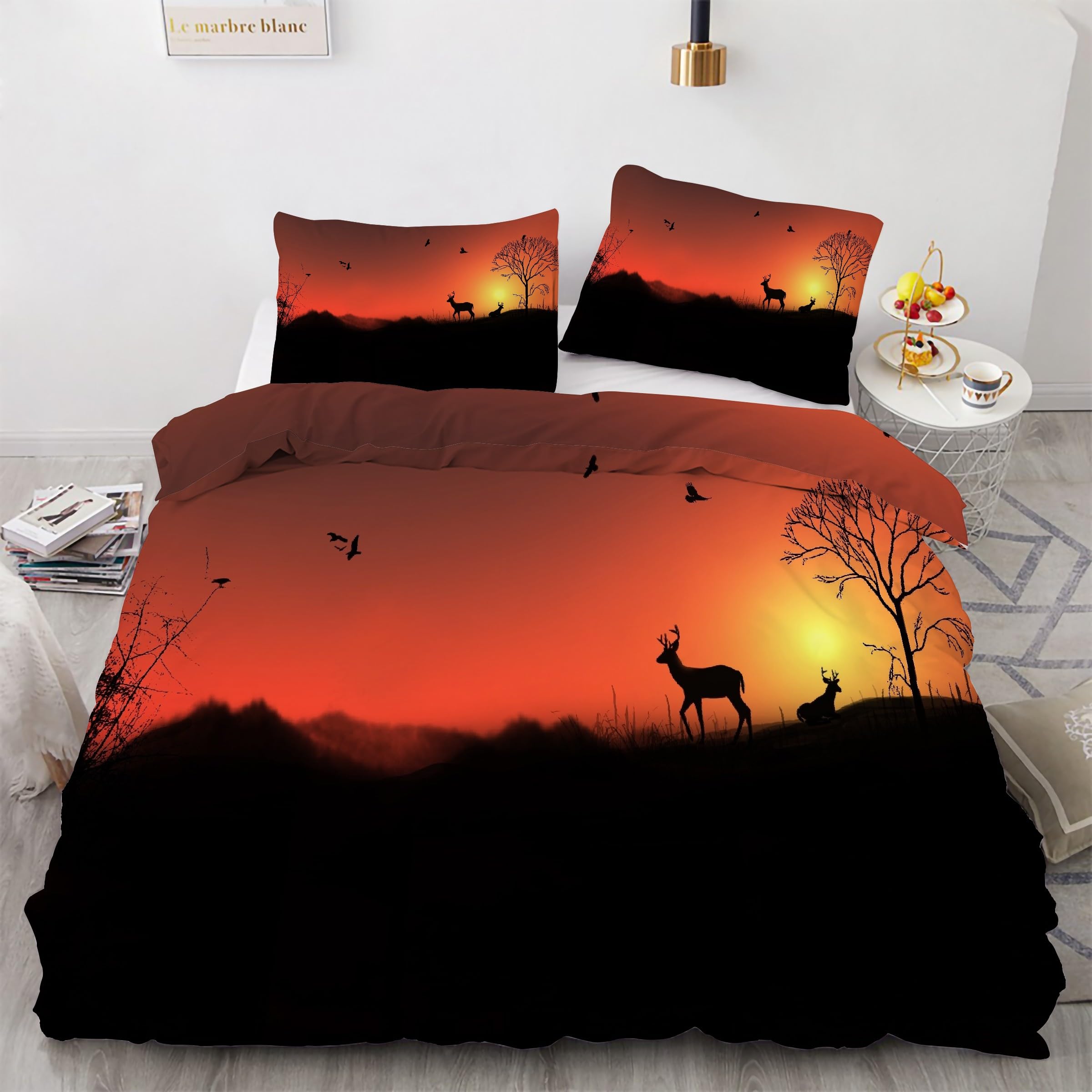 Parure de lit coucher de soleil 90x190 en microfibre facile à laver et rapide à border