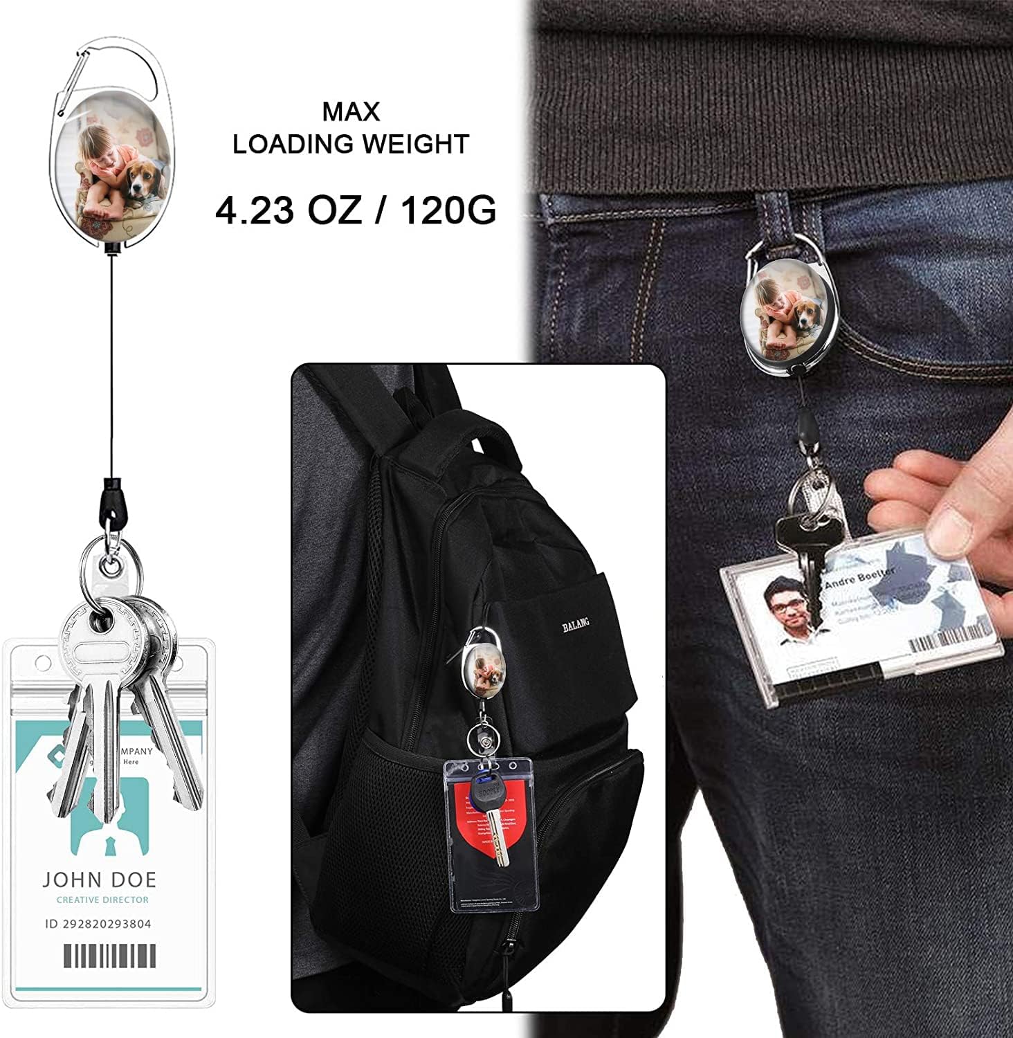 Custom Carabiner Badge Reel Personalized Badage Reel Holders with Belt Clip, Keychain Retractable Badge Reels for Nurse, Employee, Office
