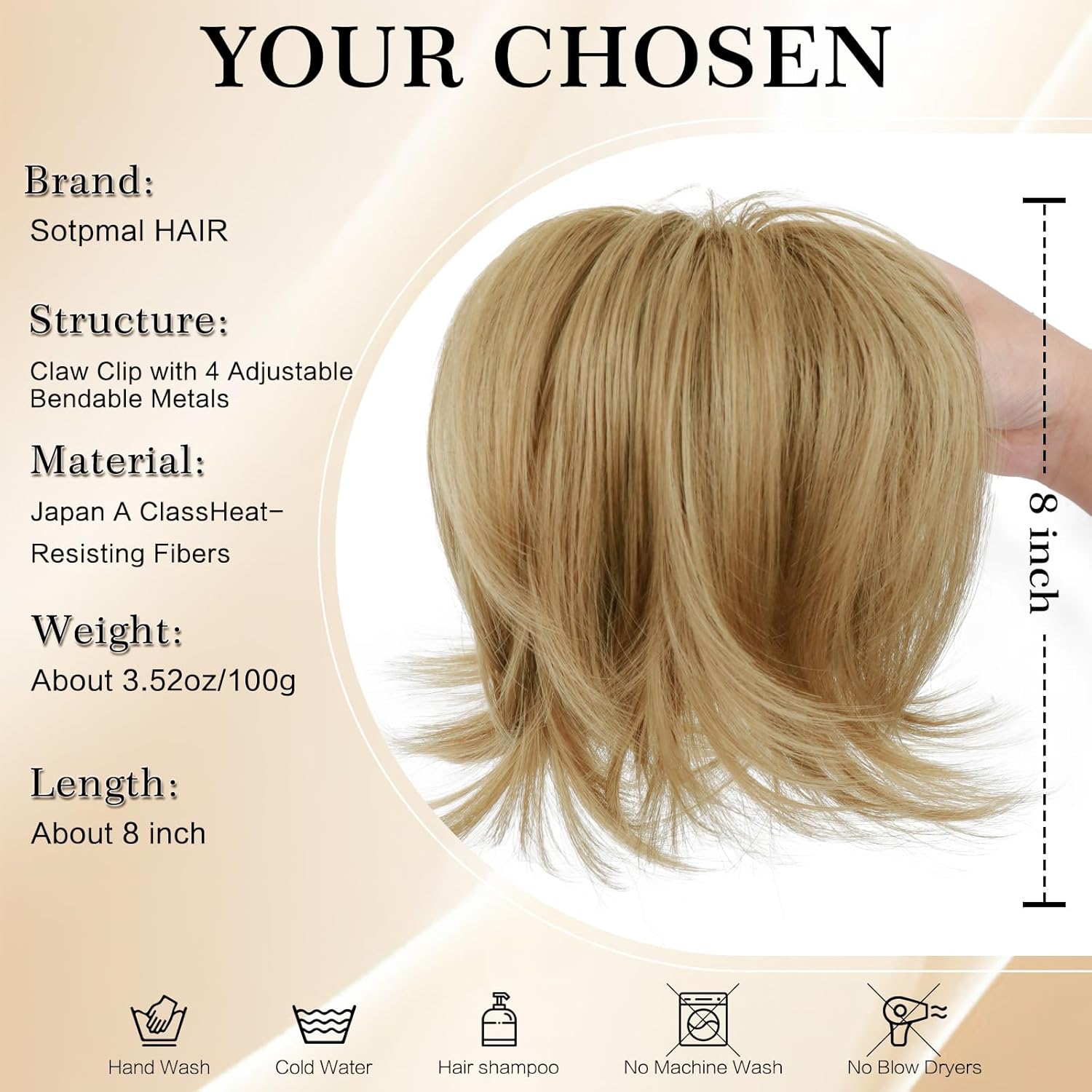 Claw Clip Short Ponytail Extension Messy Bun Hair Piece With 4 Bendable Metals DIY Synthetic Fake Hair Bun For Women Daily Use Ash Blonde Mix Ginger Blonde - Image 2