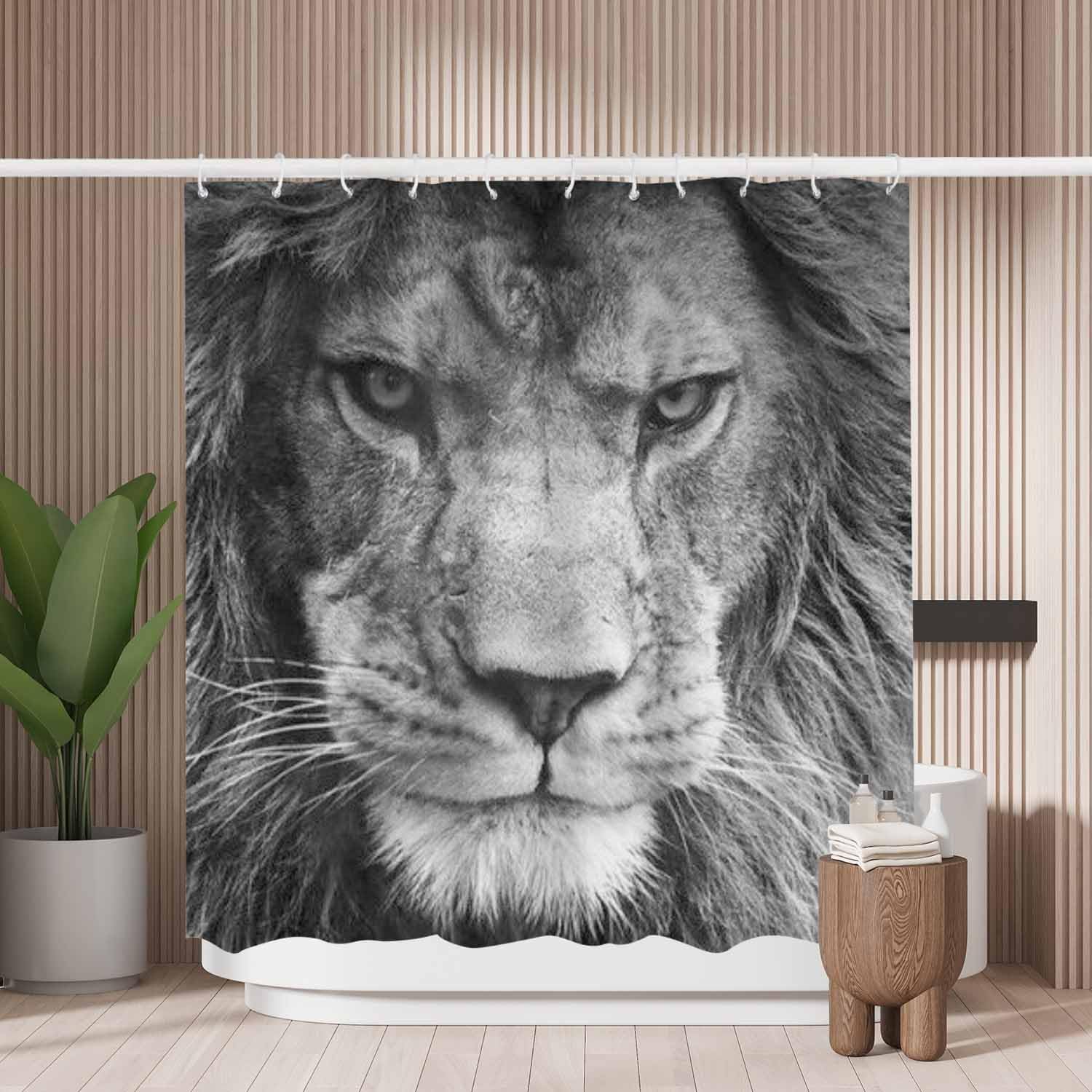 Woutay Shower Curtain Mould Proof Resistant Lion,Water Repellant Fabric,Polyester,with 12 Plastic Hooks — image 1