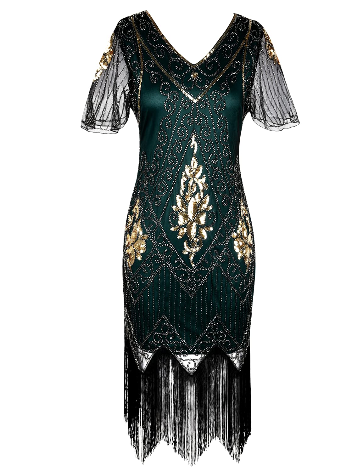 PrettyGuide Women's 1920s Dress Sequin Art Deco Flapper Dress with Sleeve