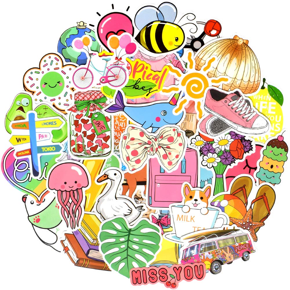Cute Waterproof Vinyl Stickers Bomb Laptop Water Bottle for Vsco Girls (50Pcs Trendy Style)