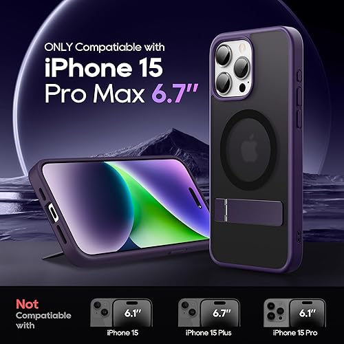 Miniatura 10 de Niunisi Funda magnética para iPhone 15 Pro Max con soporte, soporte delgado con protector de pantalla compatible con Magsafe a prueba de golpes,