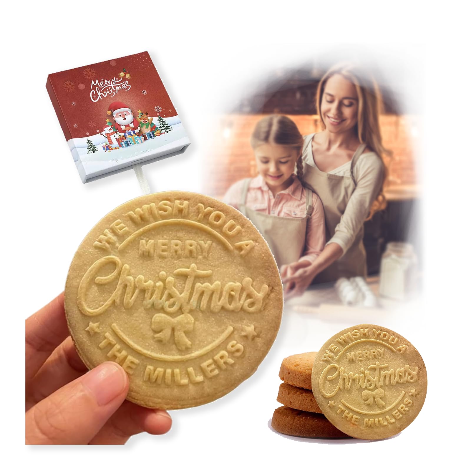 2025 Personalized Christmas Cookie Stamp Customizable Family Name Cookie Stamp A Christmas Surprise for Baking Enthusiasts (Design A)