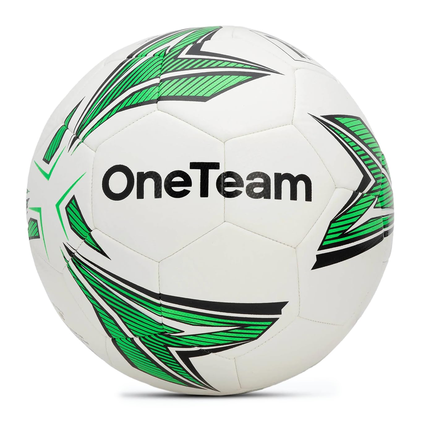 OneTeam Piłka nożna MS Basic, rozmiar 4, w kolorze zielonym, powłoka poliuretanowa, stabilny i trwały kształt piłki nożnej, wodoszczelna, elastyczna szyta, z Bounce Control, trwały nadruk 3D