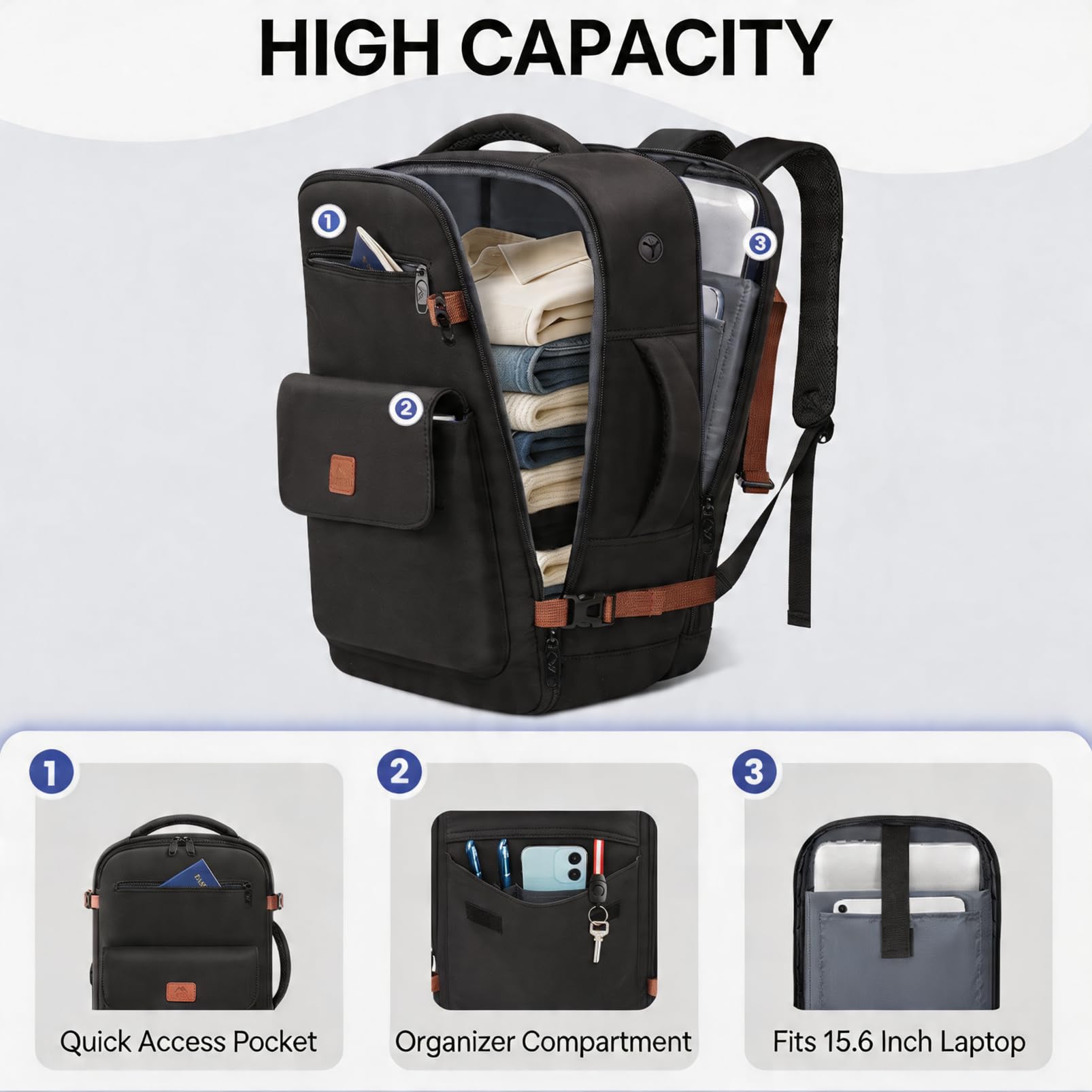 MATEIN Plecak Podręczny 40x30x20 z Przegrodą na Rzeczy Mokre, Ryanair 40x30x20 mały 24 l, Plecak na Laptopa 15,6 cali, Czarny