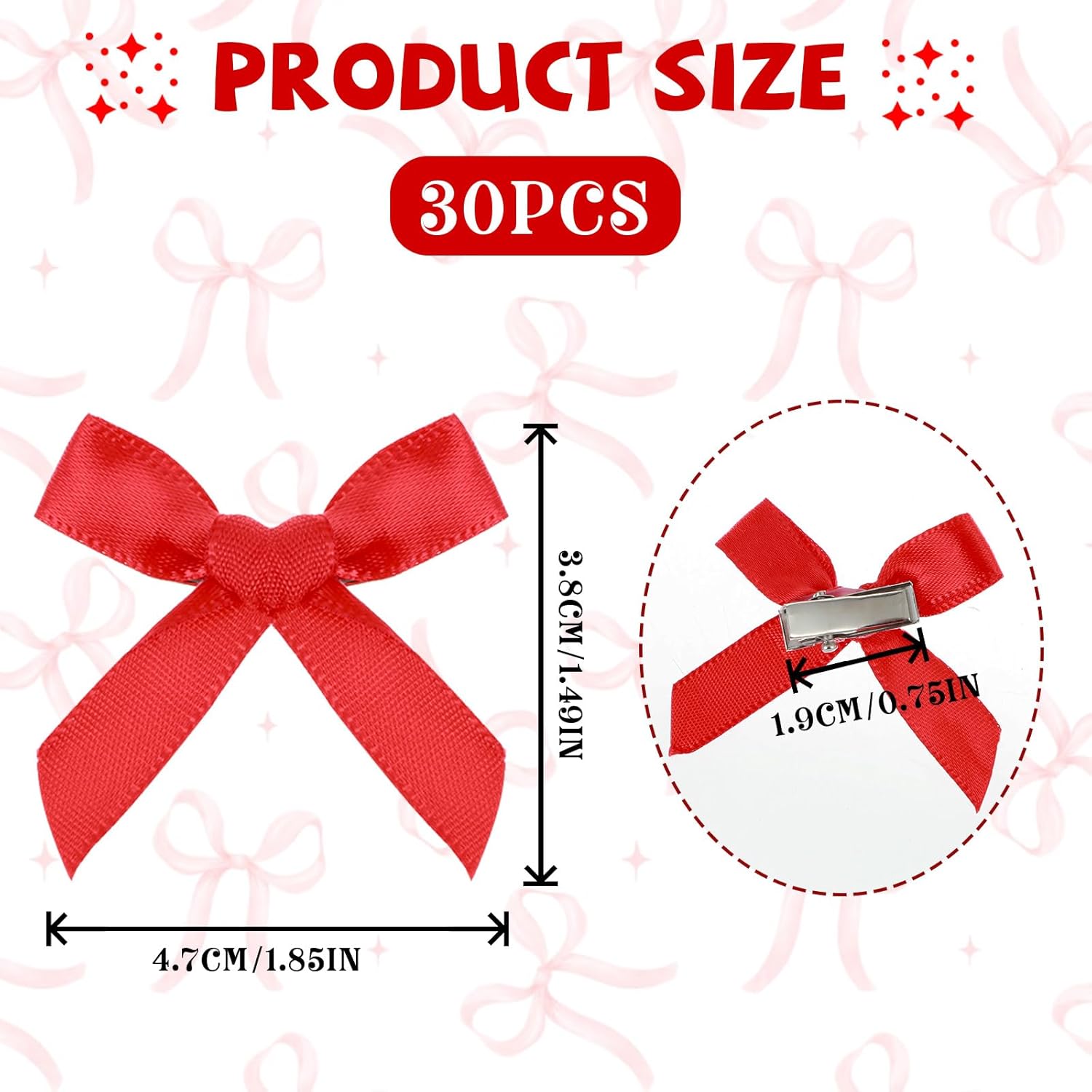 30 Pcs Red Hair Bow, Mini Bows Hair Clips Cute Bowknot Satin Hairs Ribbon Red Barrettes Small Claw Clips Hairs Accessories for Women Girls Teens Braids Haires Decoration - Image 2
