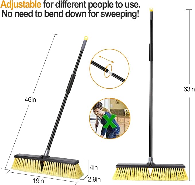 KeFanta 18 Inches Push Broom Outdoor- Heavy Duty Broom with 63" Long Handle for Deck Driveway Garage Yard Patio Warehouse Concrete Floor Cleaning