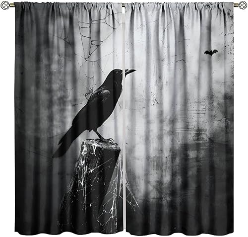 Miniatura 10 de Cortina de Halloween con diseño de araña, calabaza, telaraña, decoración gótica, para decoración de ventana de sala de estar, dormitorio, 42 Estilo