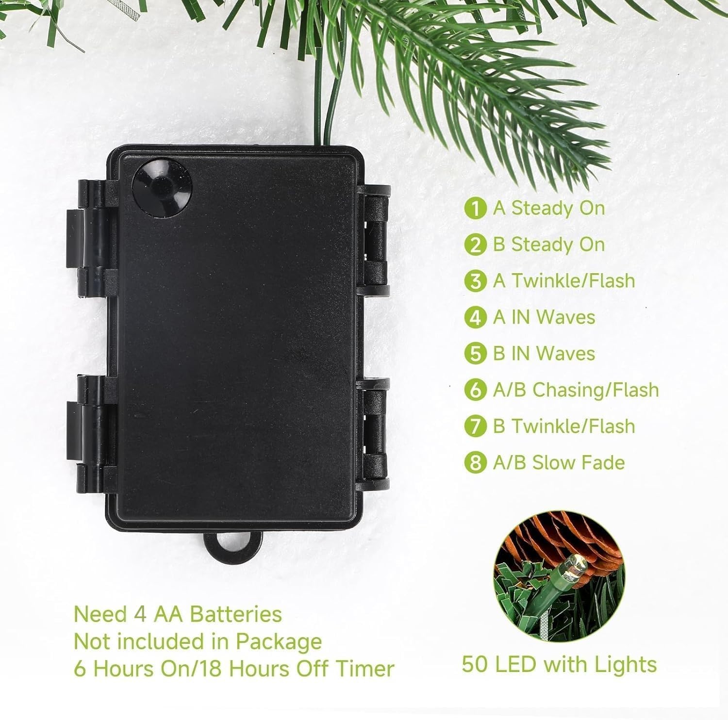 SHareconn 9ft Prelit Christmas Garland-Natural Rustic Style with Cedar Leaves and Pine Cones. Multi-Color LED Lights (Battery Operated with Timer). Perfect for Mantle Stairs Indoor Outdoor Xmas Decor - Image 3