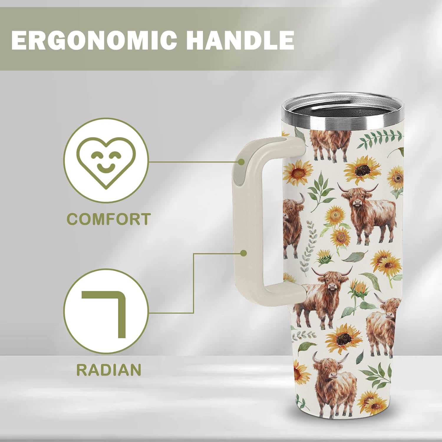 Highland Cow Gifts - Yak Tumbler 30oz with Handle and Straws, Leak-proof, Stainless Steel Insulated Coffee Mugs for Western Farm Lovers Cups, Highland Cows Drinking Water Bottle - Image 4