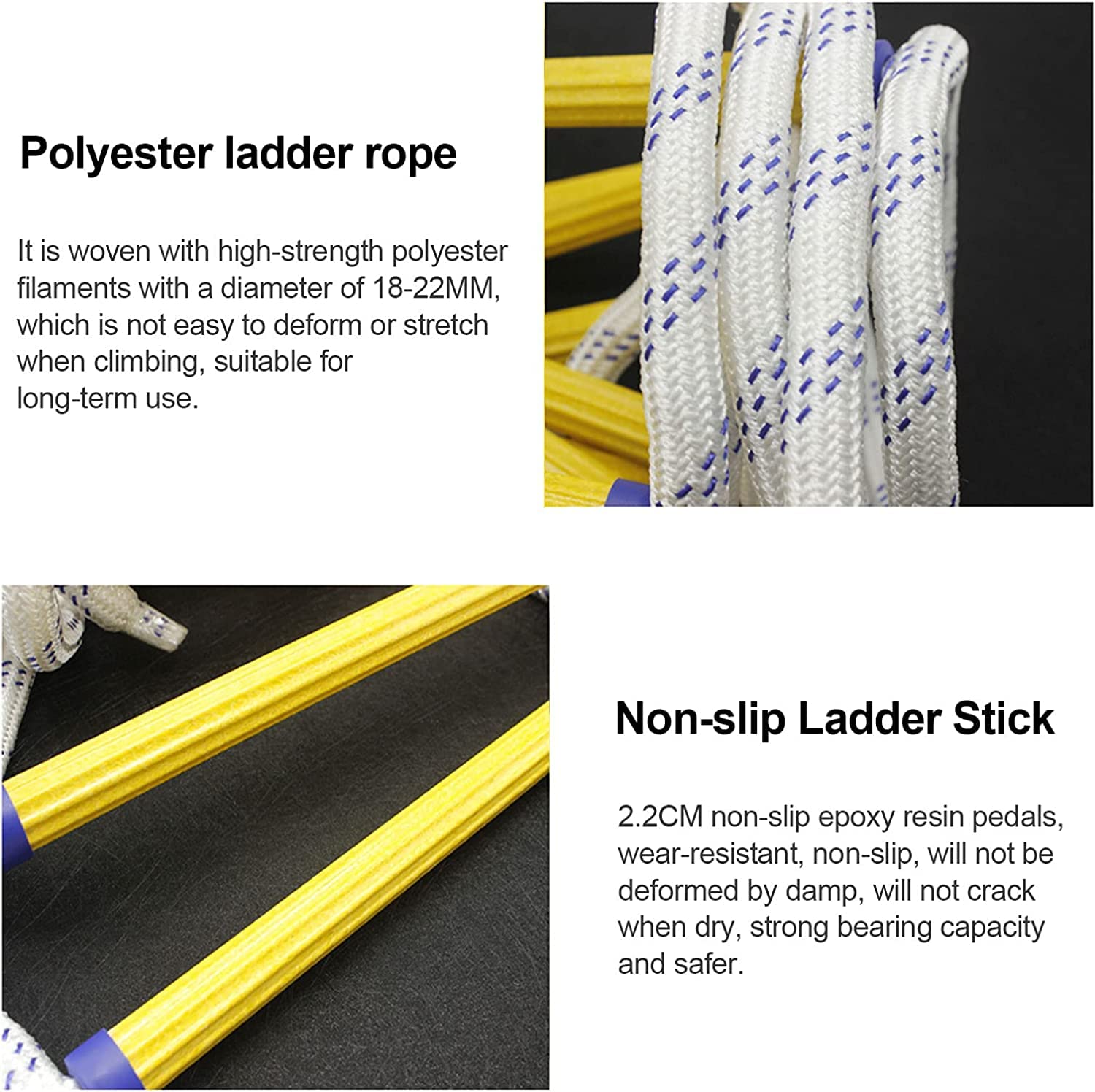 Strickleiter, Sicherheitsleiter für Zuhause, Strickleiter, Feuerleiter, Notleiter, 2-6-stöckige, schwer entflammbare Sicherheitsstrickleiter/5 m/16 Fuß