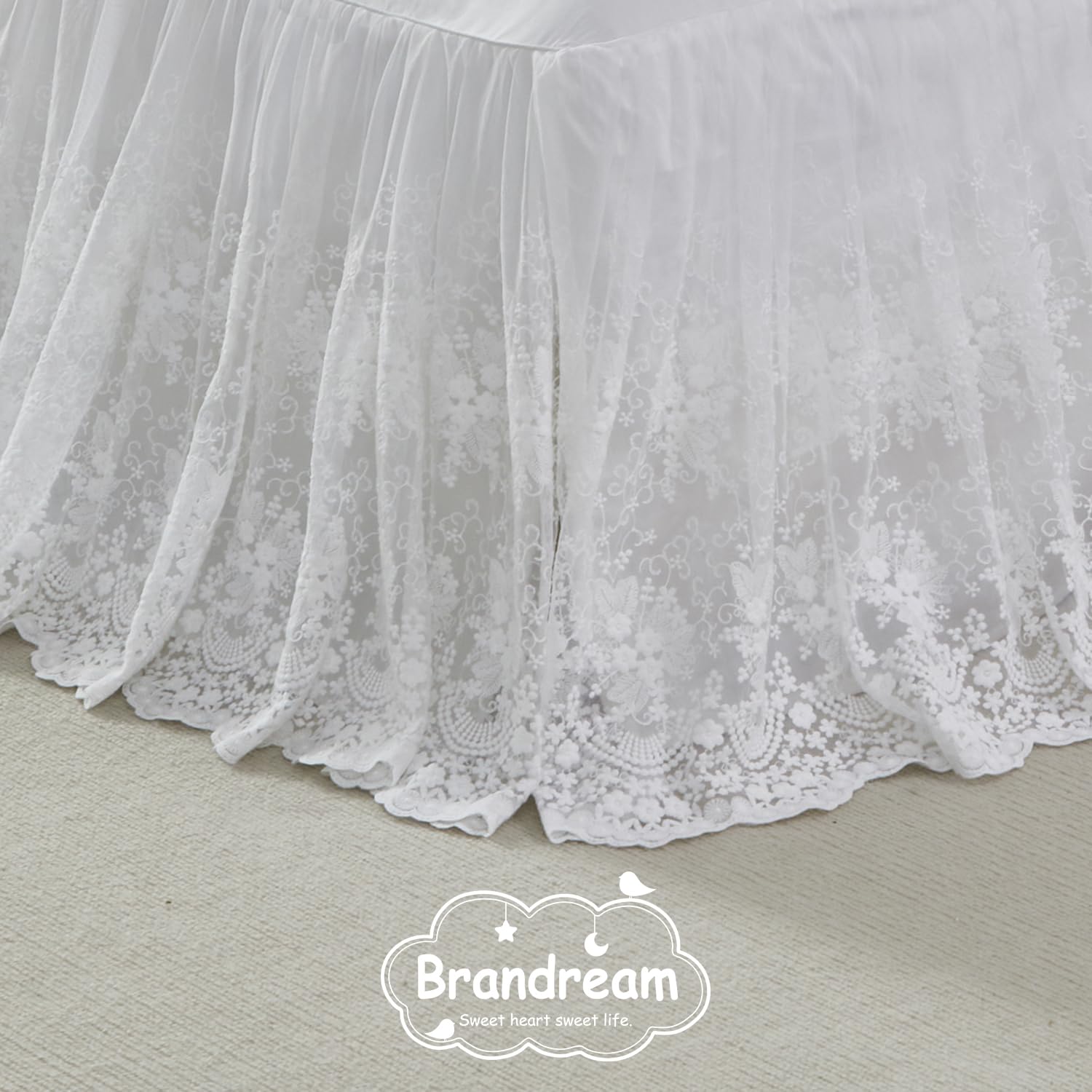 Brandream Falda de cama de encaje para cuna de bebé, estilo bohemio, color liso, romántica, color crema, blanco roto y elegante, 100 % algodón, excelente calidad