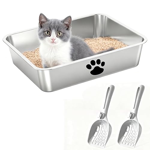 Stainless Steel Cat Litter Box with Cat Litter Scoop,Metal Kitty