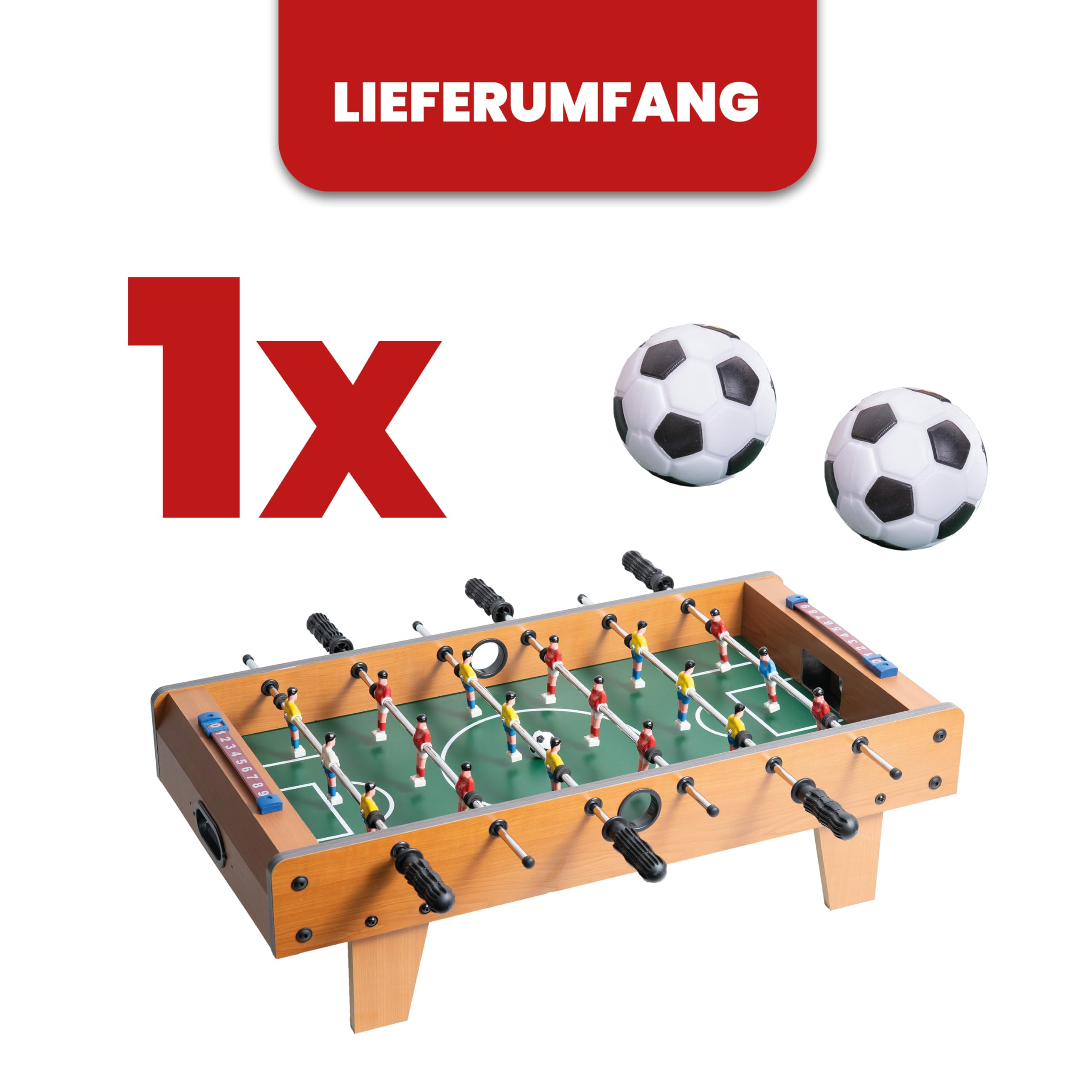 Kyto Kickertisch Kinder und Erwachsene, Tischfussball & Mini Tischkicker, 70x35x20cm oder 51x31x10 cm, aus Holz, Inkl. 2X Kicker Bälle