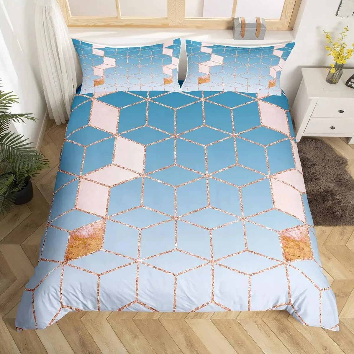 Housse de couette marbre bleu 200x200 pour relooker une chambre terne facilement