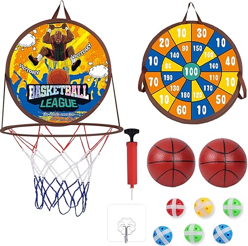 Mekidulu Dos aros de baloncesto para niños pequeños de 3 a 6 años, aro de baloncesto al aire libre, aro de baloncesto para interiores y niños, juego