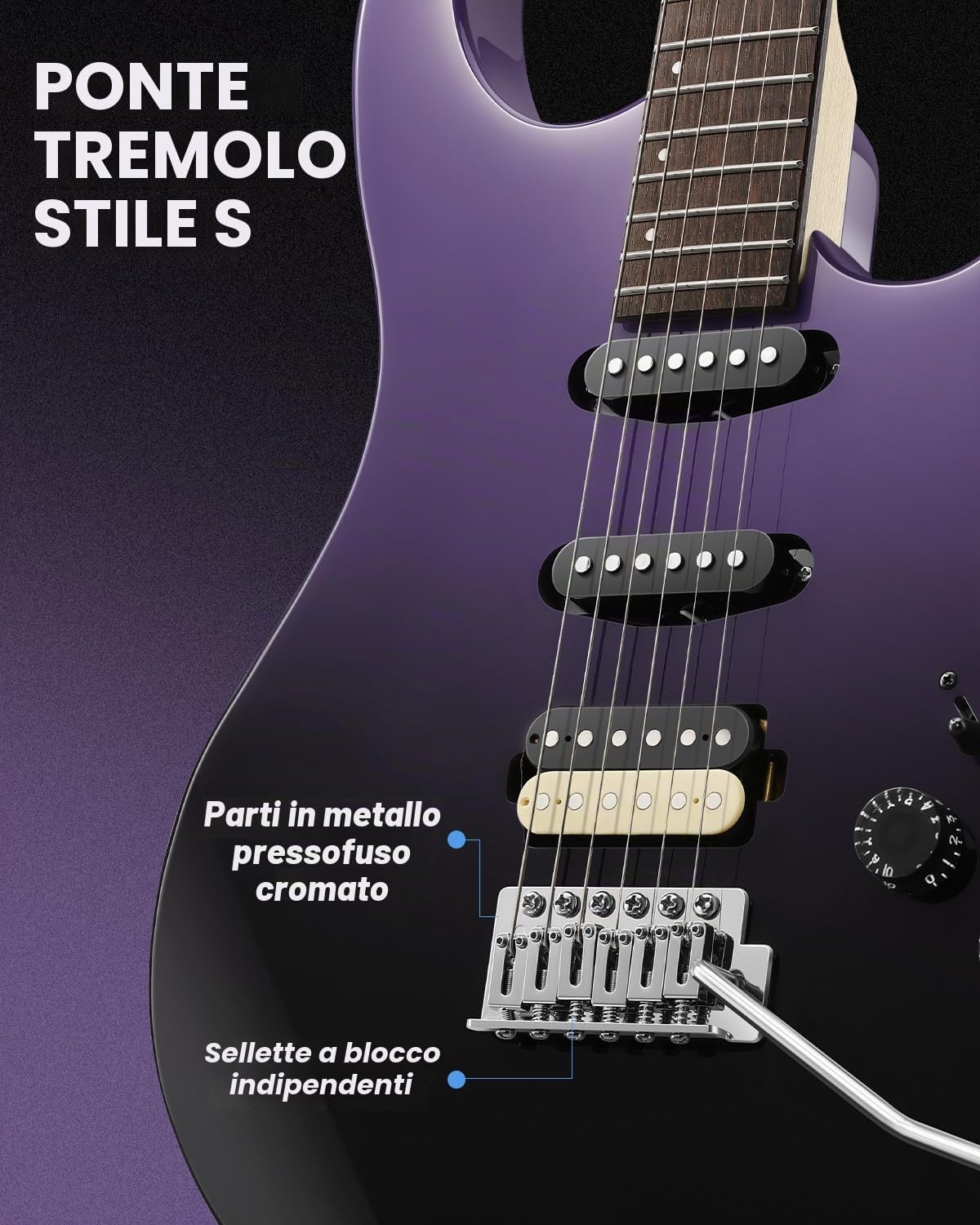 Donner DMT-66 39 Inch Guitarra Eléctrica de Tamaño Completo para Principiantes, Kit de Guitarra Eléctrica con Funda Nero Violaceo