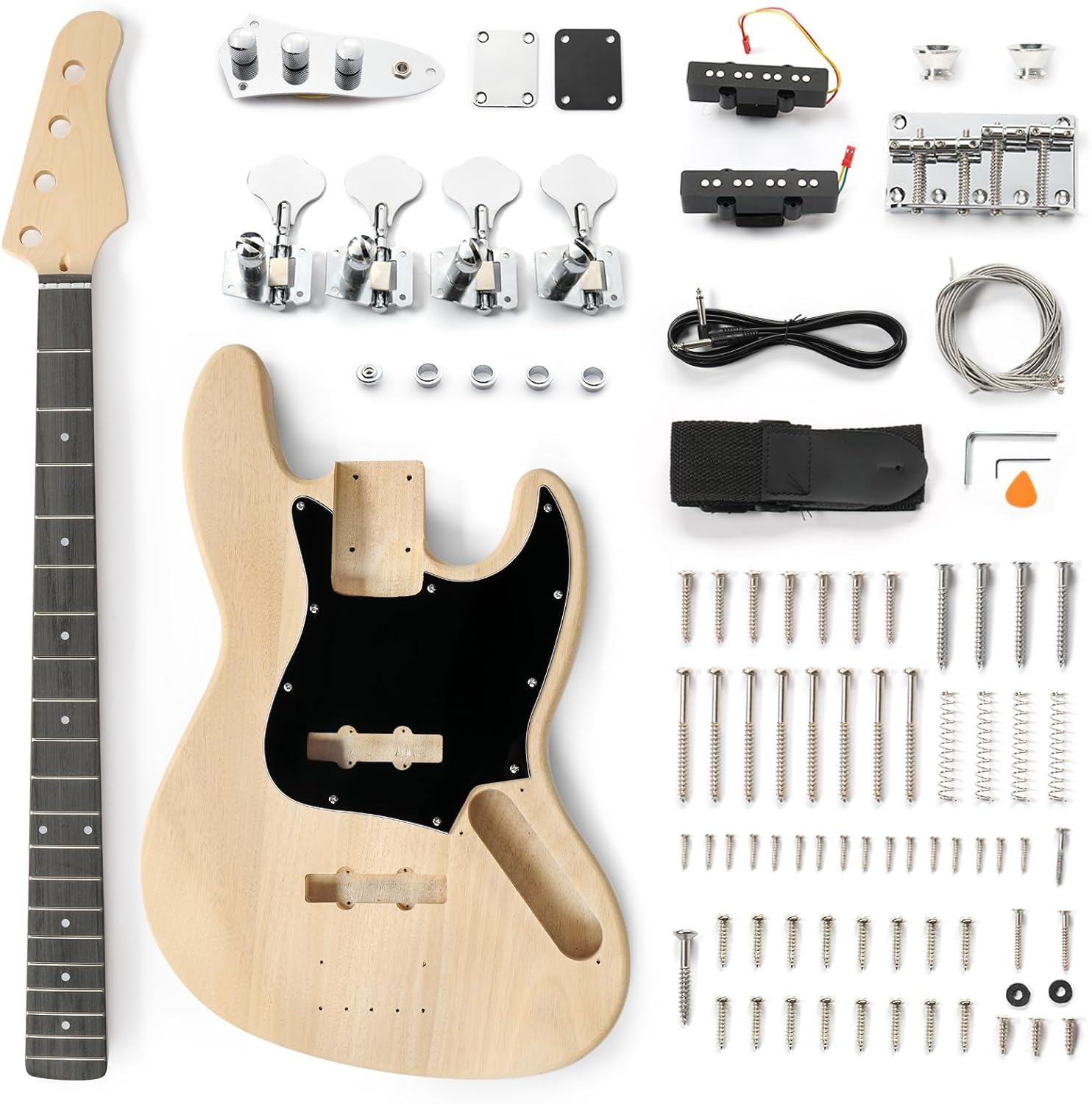 Ktaxon DIY Electric Guitar Kit, 46Inch DIY Bass Guitar Kit with Mahogany Body, Solid Wood Fingerboard and Maple Neck, Easy Installation & All Accessories Included to Build Your Own Guitar(Kjazz)