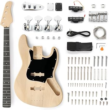 Ktaxon DIY Electric Guitar Kit, 46Inch DIY Bass Guitar Kit with Mahogany Body, Solid Wood Fingerboard and Maple Neck, Easy Installation & All Accessories Included to Build Your Own GuitarKjazz