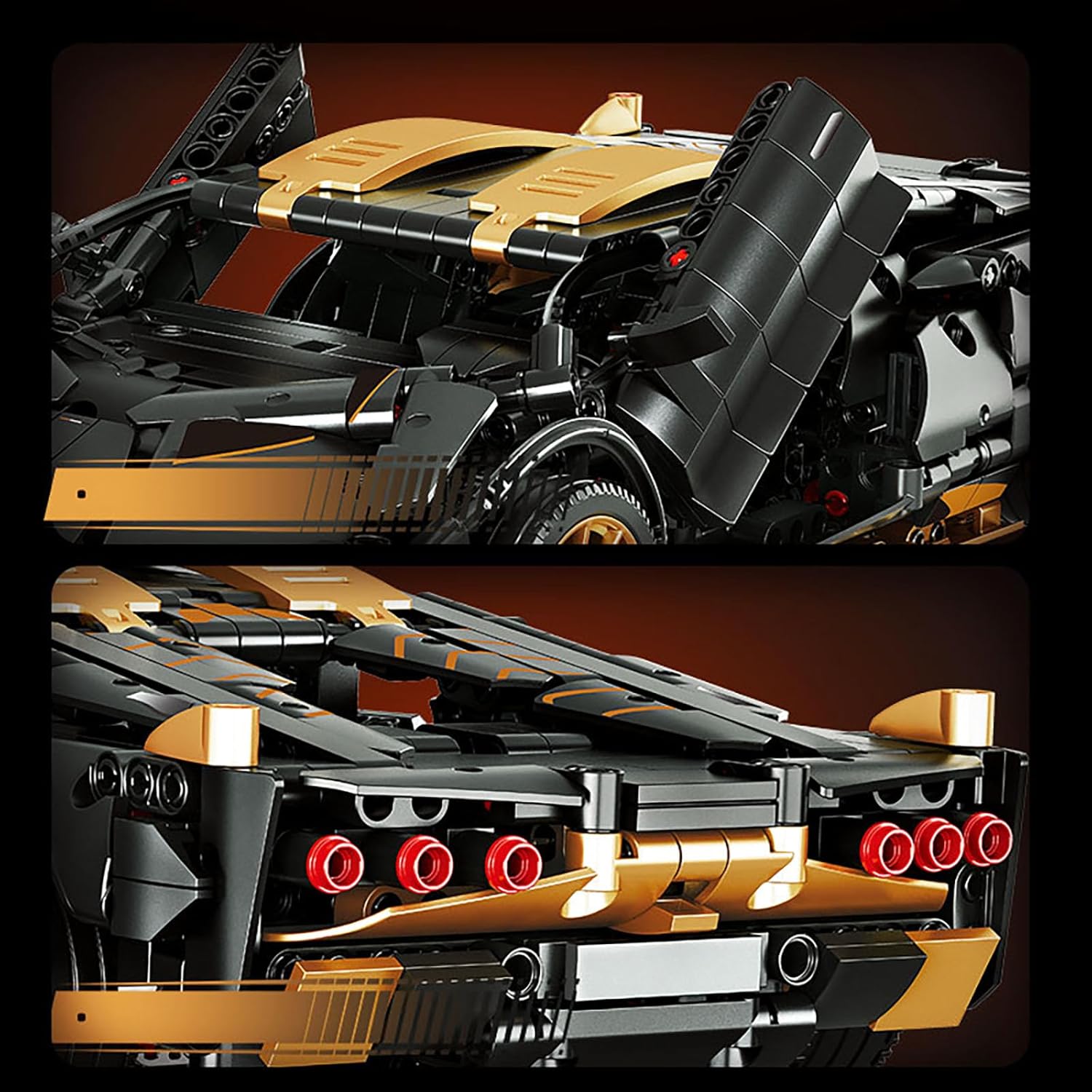 1:14 Scale Super Sports Car Building Blocks Set, 1261 PCS Technic Car Model with Iconic Scissor Doors, Collectible STEM Toy Gift for Enthusiasts, Kids 8-12 & Adults, Black Gold Racing Car