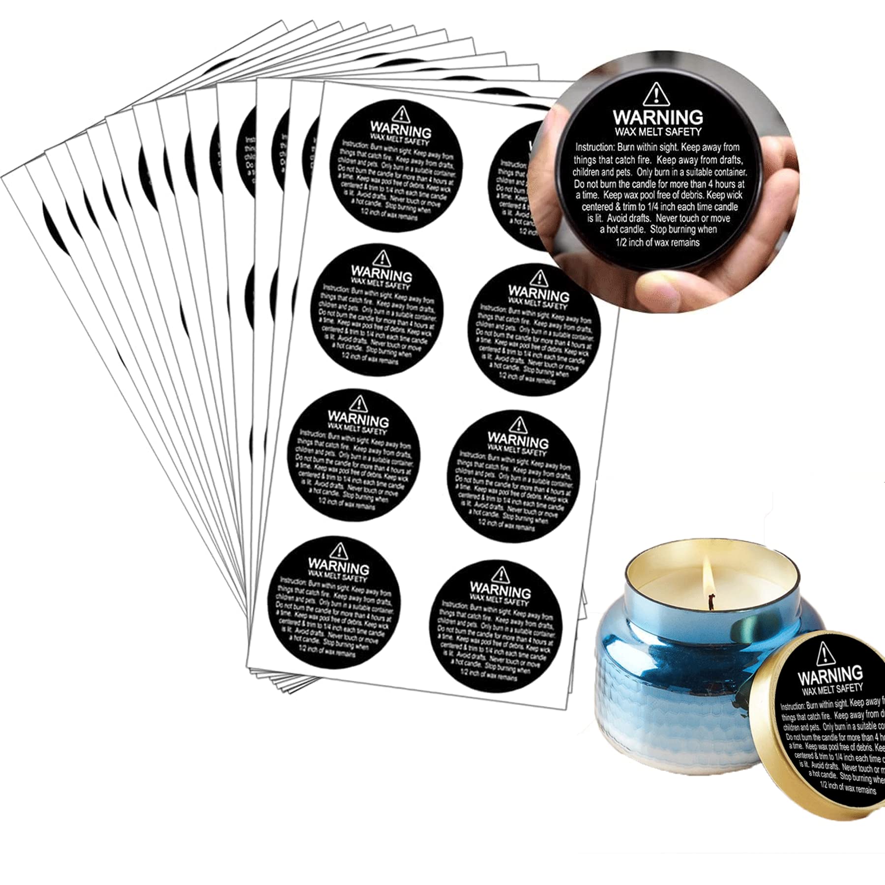 Candle Warning Stickers 1.57" Round Candle Jar Container Labels Wax