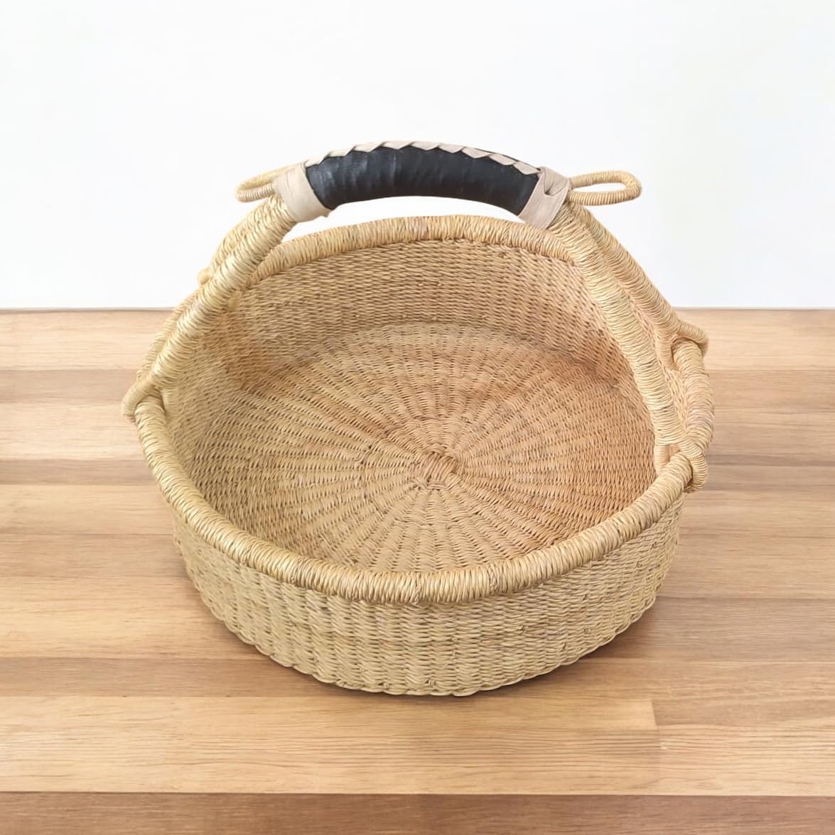 Haverst Woven Basket with Handle,Portable Garden Harvest Ghana Basket for Picnic, Easter, Organizing, Gathering Vegetables Black Handle (15" x 4" with hadle 12") -Black & Tan Handles