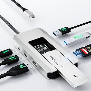Minthouz USB C Docking Station,8-in-1 USB-C Hub with M.2 NVMe SATA SSD Enclosure,10Gbps Data Transfer, 8K@30Hz HDMI,87W PD,SD/TF Card Reader,USB 3.2 Hub for MacBook Pro/Air, Dell, HP Laptops