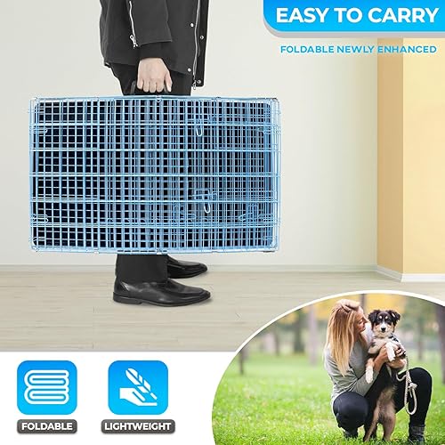 Miniatura 5 de FDW Jaula para perros medianos de 30 pulgadas plegable de metal para mascotas, doble puerta con panel divisor para interiores y exteriores, bandeja