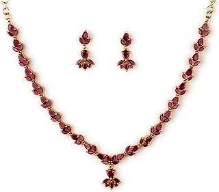 Sasitrends Micro Gold Plated American Diamond Ruby stone Studded Jewellery Set Price In India
