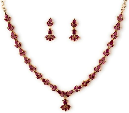 Sasitrends Micro Gold Plated American Diamond Ruby stone Studded Jewellery Set