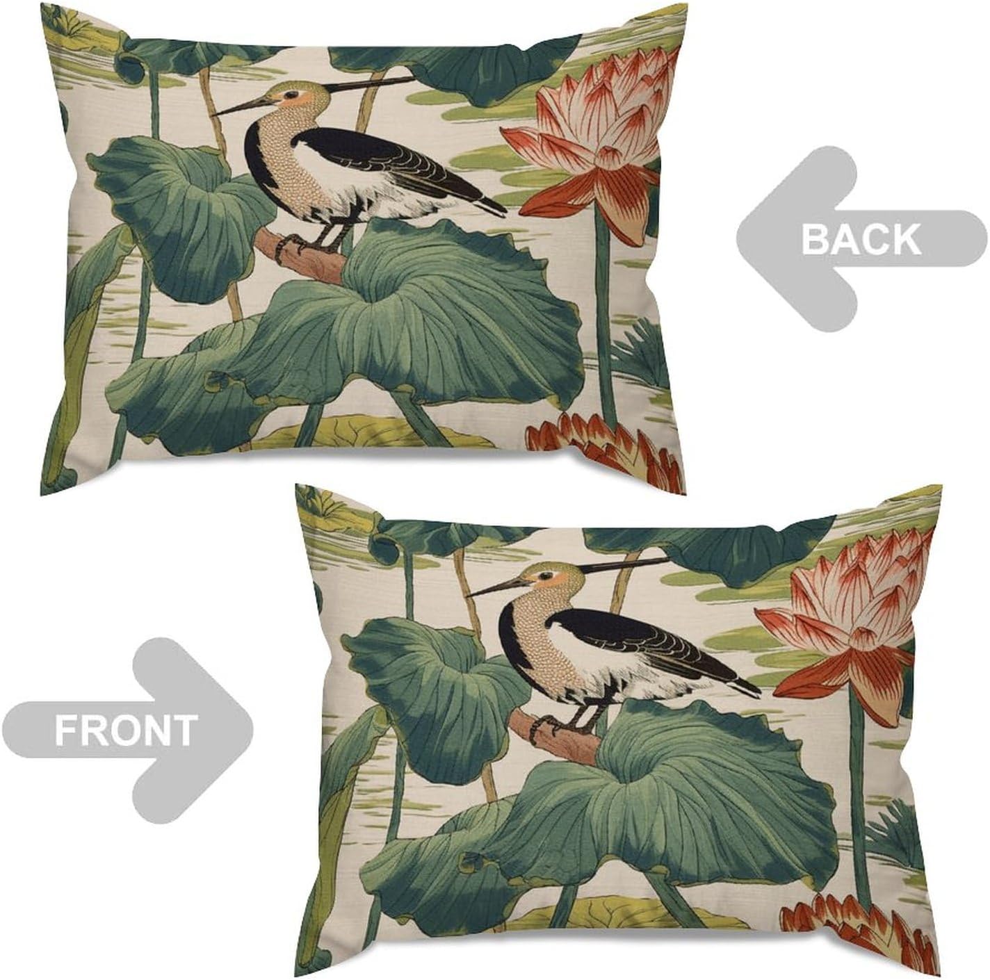 Chinoiserie Pillow Cover Nympheus Pistachio Lumbar Pillow Cases Set of 2 Traditional Chinese Decorative Pillow Home Cotton Linen 20x26in Vintage Cushion Cover for Couch Bed Bedroom