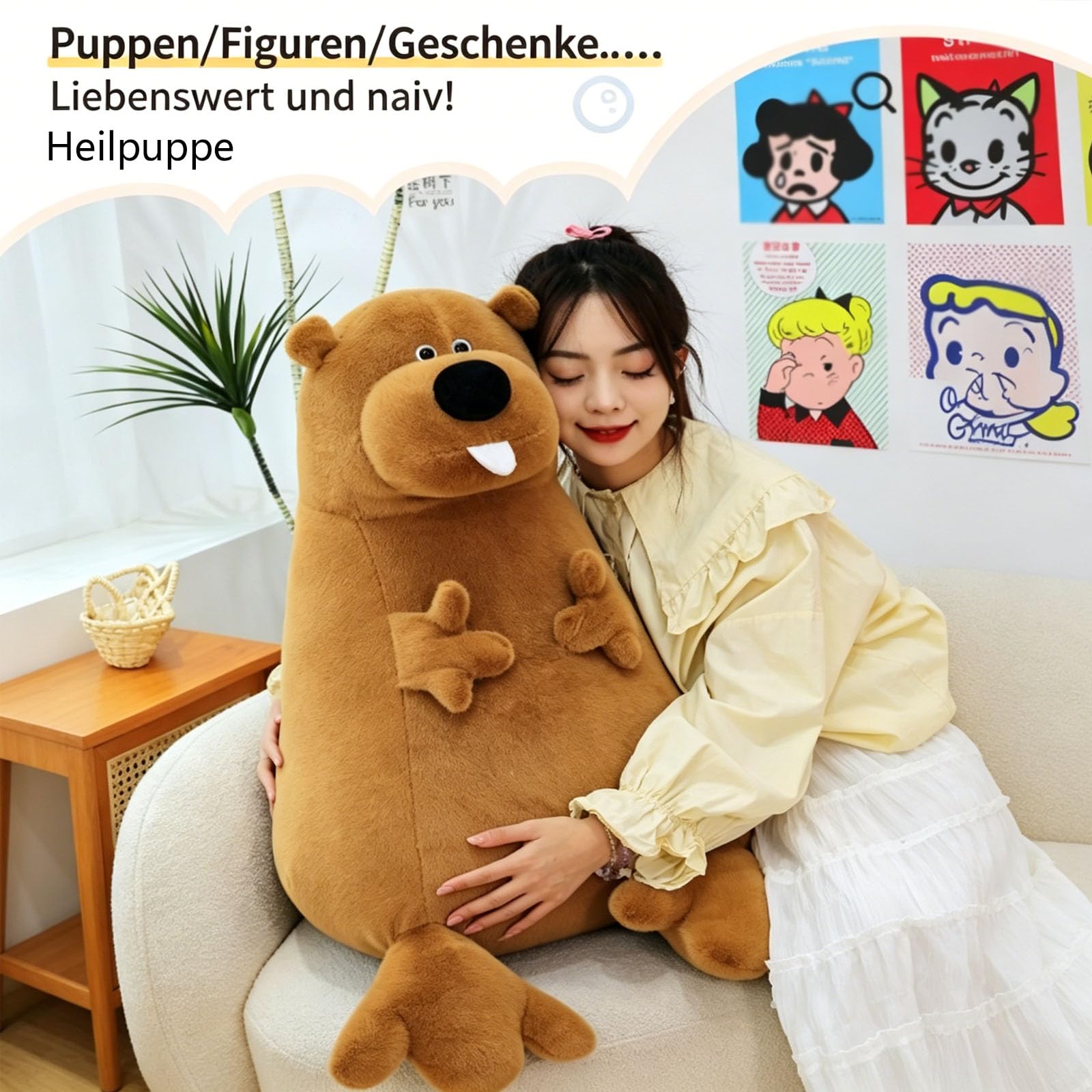Eisbär Plüschtier Weiß, Murmeltier Plüschtier, Riesige Kuschel Teddybär Kuscheltier, Flauschiger Stofftier zum Spielen, Teddybär gefülltes Tier Plüsch Spielzeug Geschenk für Kind Freundin (60cm,Weiß)