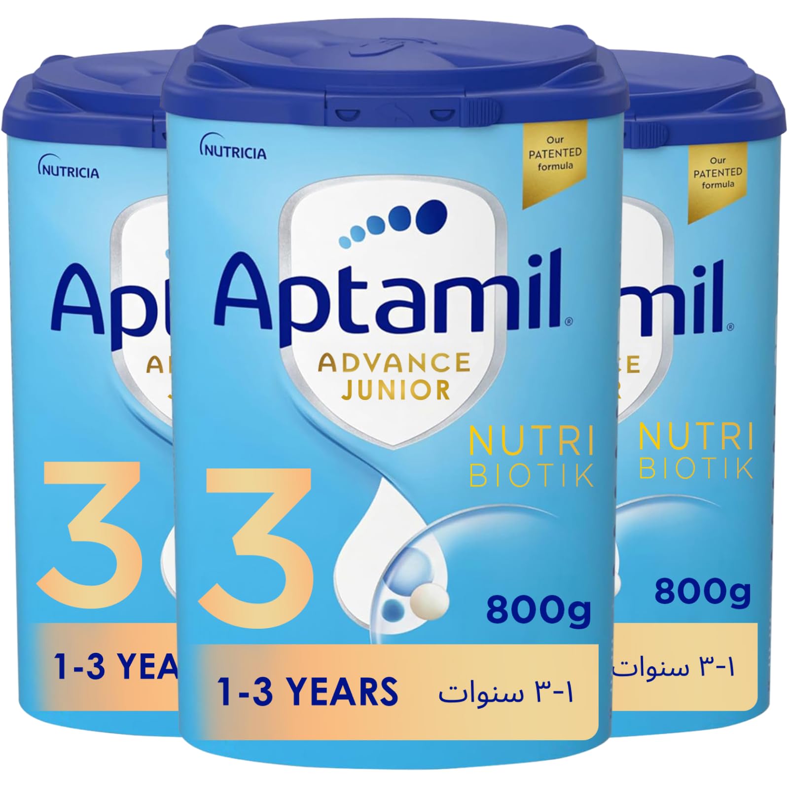 AptamilAdvance Junior 3 Milk Formula, Palm Oil Free, 1-3 Years (800g Each) Pack of 3