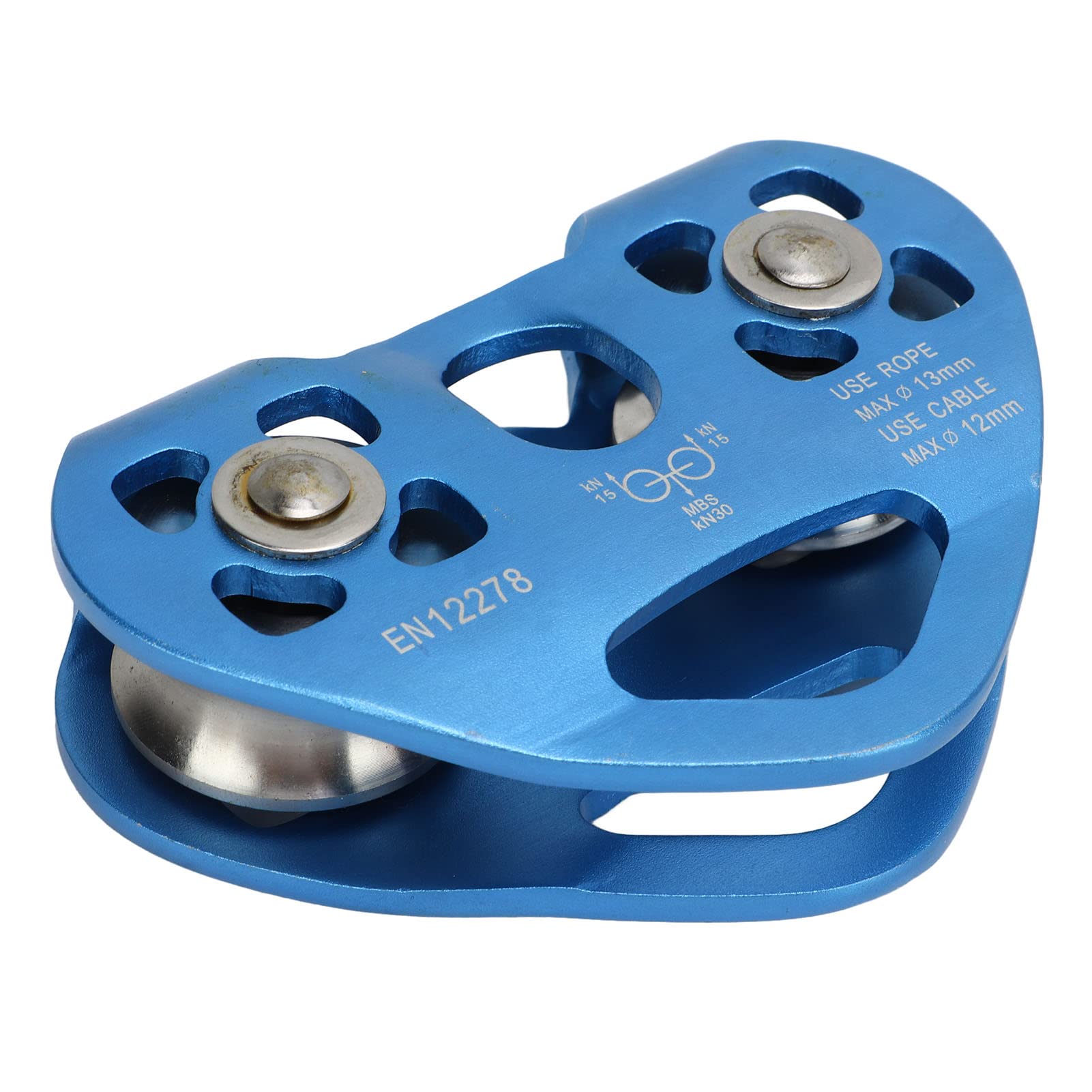 Doppelte Kletter-Zipline-Umlenkrolle, Langlebig, Herzförmig, für Klettern und Frachttransport, 30 KN, Aluminiumlegierung und Edelstahlmaterial (Blue)