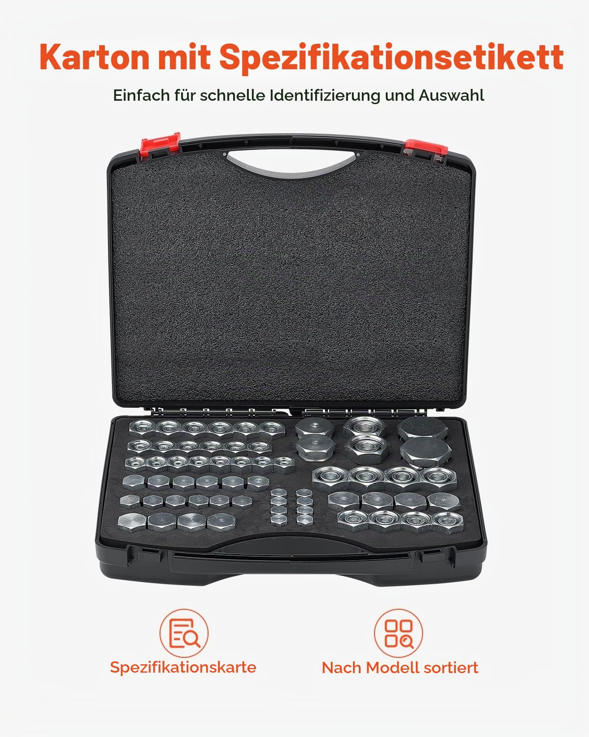 VEVOR 64-teiliges DIN-Hydraulikfittings, Industriehydraulikkappe & -stopfen, Schlauch- & Rohrfitting-Set, Kappen- & Stopfen-Set mit Präzisionsgewinde, Armaturenbrettgrößen 14/16/18/22/26/30/36